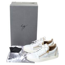 Pre Owned Giuseppe Zanotti White Leather May London Double Zip Low Top Platform Sneakers Size 36