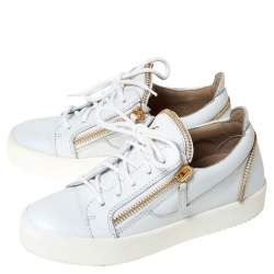 Pre Owned Giuseppe Zanotti White Leather May London Double Zip Low Top Platform Sneakers Size 36