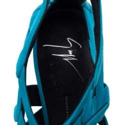 مملوكة مسبقًا صندل جوسيبي زانوتي مزين بإبزيم و نعل سميك و طراز قفصي سويدي أزرق مقاس 38.5