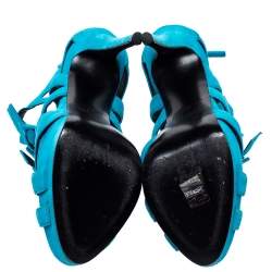 مملوكة مسبقًا صندل جوسيبي زانوتي مزين بإبزيم و نعل سميك و طراز قفصي سويدي أزرق مقاس 38.5