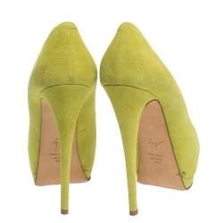 Pre Owned  Giuseppe Zanotti Lime Green Suede Sharon Peep Toe Platform Pumps Size 38.5