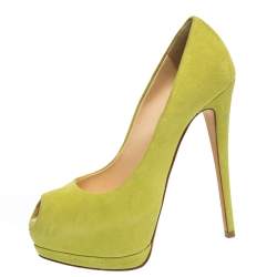 Pre Owned  Giuseppe Zanotti Lime Green Suede Sharon Peep Toe Platform Pumps Size 38.5