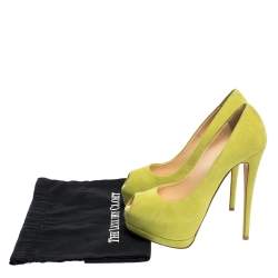 Pre Owned  Giuseppe Zanotti Lime Green Suede Sharon Peep Toe Platform Pumps Size 38.5