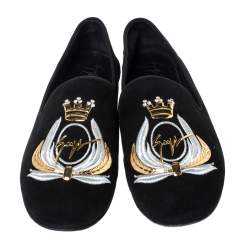 Pre Owned Giuseppe Zanotti Black Suede Crystal Embellished Smoking Slippers Size 42