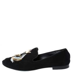 Pre Owned Giuseppe Zanotti Black Suede Crystal Embellished Smoking Slippers Size 42