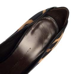 مملوكة مسبقًا حذاء كعب عالي جوسيبي زانوتي مقدمة مفتوحة كانفاس مطبوع نقشة الفهد مقاس 36.5