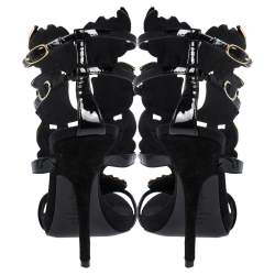 Pre Owned صندل جوسيبي زانوتي جلد ذهبي وأسود وسويدي مقاس 38.5 