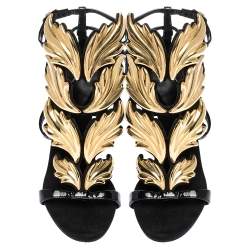 Pre Owned صندل جوسيبي زانوتي جلد ذهبي وأسود وسويدي مقاس 38.5 