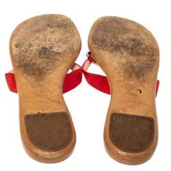 Pre Owned Giuseppe Zanotti Red Suede Crystal Embellished Thong Flats Size 38