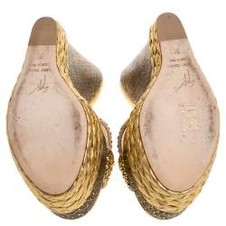 Pre Owned صندل جوسيبي زانوتي مقدمة مفتوحة نعل سميك كعب روكي اسبادريل سويدي وجلد متعدد الألوان مقاس 38