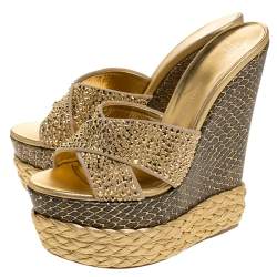 Pre Owned صندل جوسيبي زانوتي مقدمة مفتوحة نعل سميك كعب روكي اسبادريل سويدي وجلد متعدد الألوان مقاس 38