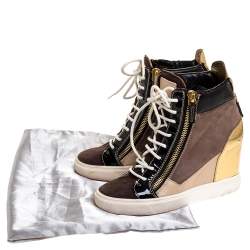 Giuseppe Zanotti Tricolor Suede Leather Wedge Sneakers Size 38