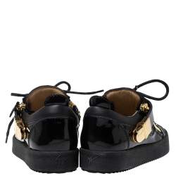 Pre Owned Giuseppe Zanotti Black Patent Leather Double Zipper Low Top Sneakers Size 35.5