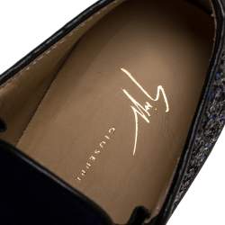 Pre Owned Giuseppe Zanotti Blue Velvet And Glitter Double Zipper Low Top Sneakers Size 35