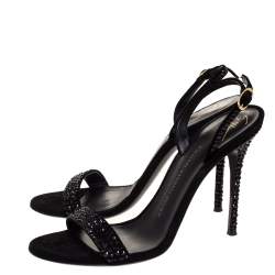 Pre Owned Giuseppe Zanotti Black Suede Crystal Embellished Slingback Sandals Size 39