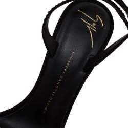 Pre Owned Giuseppe Zanotti Black Suede Crystal Embellished Slingback Sandals Size 39
