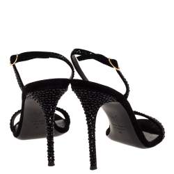 Pre Owned Giuseppe Zanotti Black Suede Crystal Embellished Slingback Sandals Size 39