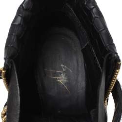 Pre Owned Giuseppe Zanotti Black Croc Embossed Leather Lorenz Wedge Sneakers Size 38