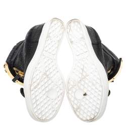 Pre Owned Giuseppe Zanotti Black Croc Embossed Leather Lorenz Wedge Sneakers Size 38