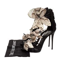 Pre Owned Giuseppe Zanotti Black Satin And Embossed Snakeskin Strappy Sandals Size 39