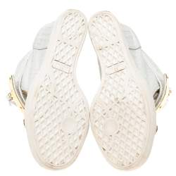 Pre Owned Giuseppe Zanotti White Croc Embossed Leather Lorenz Wedge High Top Sneakers Size 38