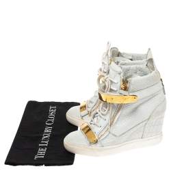Pre Owned Giuseppe Zanotti White Croc Embossed Leather Lorenz Wedge High Top Sneakers Size 38