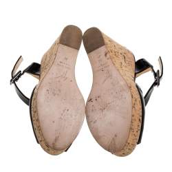 Pre Owned Giuseppe Zanotti Black Patent Leather Cork Platform Wedge Sandals Size 38