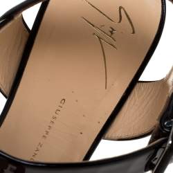 Pre Owned Giuseppe Zanotti Black Patent Leather Cork Platform Wedge Sandals Size 38