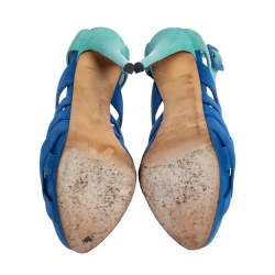 Giuseppe Zanotti Blue Suede Cutout Caged Slingback Sandals Size 40