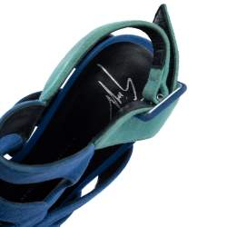 Giuseppe Zanotti Blue Suede Cutout Caged Slingback Sandals Size 40
