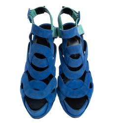 Giuseppe Zanotti Blue Suede Cutout Caged Slingback Sandals Size 40