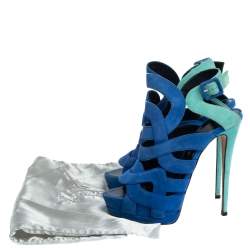 Giuseppe Zanotti Blue Suede Cutout Caged Slingback Sandals Size 40