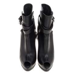 مملوكة مسبقًا Giuseppe Zanotti Black Leather Peep Toe Platform Ankle Booties Size 39