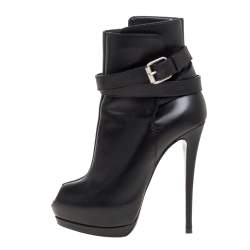 مملوكة مسبقًا Giuseppe Zanotti Black Leather Peep Toe Platform Ankle Booties Size 39