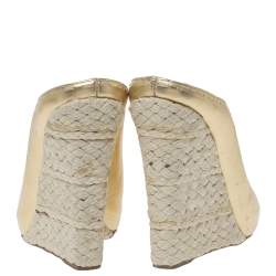Pre Owned Giuseppe Zanotti Gold Leather Espadrille Wedge Peep Toe Mules Size 37
