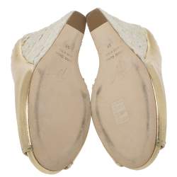 Pre Owned Giuseppe Zanotti Gold Leather Espadrille Wedge Peep Toe Mules Size 37