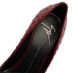 Pre Owned Giuseppe Zanotti Red Ostrich Embossed Leather Lucrezia Pointed Toe Pumps Size 37.5