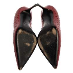 Pre Owned Giuseppe Zanotti Red Ostrich Embossed Leather Lucrezia Pointed Toe Pumps Size 37.5