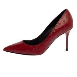 Pre Owned Giuseppe Zanotti Red Ostrich Embossed Leather Lucrezia Pointed Toe Pumps Size 37.5