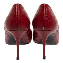 Pre Owned Giuseppe Zanotti Red Ostrich Embossed Leather Lucrezia Pointed Toe Pumps Size 37.5