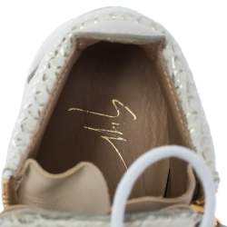 Pre Owned Giuseppe Zanotti White Python Embossed Leather Double Zip High Top Sneakers Size 37.5