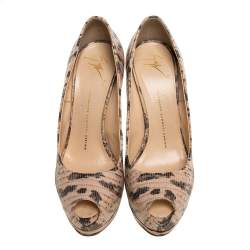 Giuseppe Zanotti Beige Lizard Embossed Leather Monro Peep Toe Platform Pumps Size 39