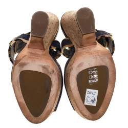 Pre Owned Giuseppe Zanotti Dark Wash Denim Cork Heel Platform Wedge Sandals Size 39