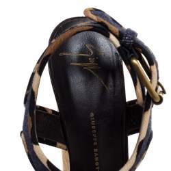 Pre Owned Giuseppe Zanotti Dark Wash Denim Cork Heel Platform Wedge Sandals Size 39