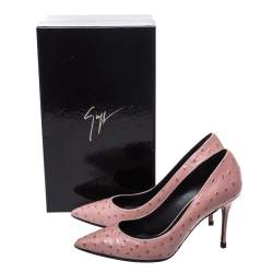 Pre Owned Giuseppe Zanotti Nude Pink Ostrich Embossed Leather Lucrezia Pointed Toe Pumps Size 35
