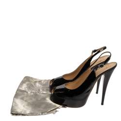 مملوكة مسبقًا صندل جوسيبي زانوتي مقدمة مفتوحة و فتحة كعب و نعل سميك جلد لامع أسود مقاس 41