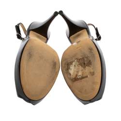 مملوكة مسبقًا صندل جوسيبي زانوتي مقدمة مفتوحة و فتحة كعب و نعل سميك جلد لامع أسود مقاس 41