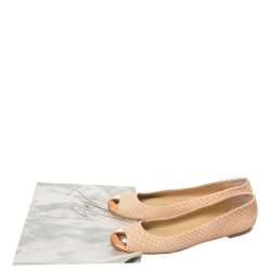 Pre Owned Giuseppe Zanotti Beige Python Embossed Suede Malika Cap Toe Ballet Flats Size 36.5