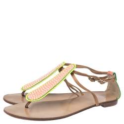Giuseppe Zanotti Tricolor Leather And Glitter Embellished Thong Flat Sandals Size 41