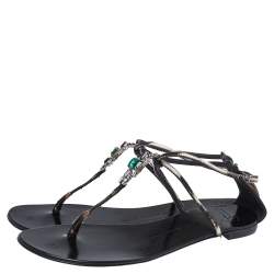 Giuseppe Zanotti Brown/Beige Pony Hair Crystal Embellished Strappy Flat Sandals Size 41